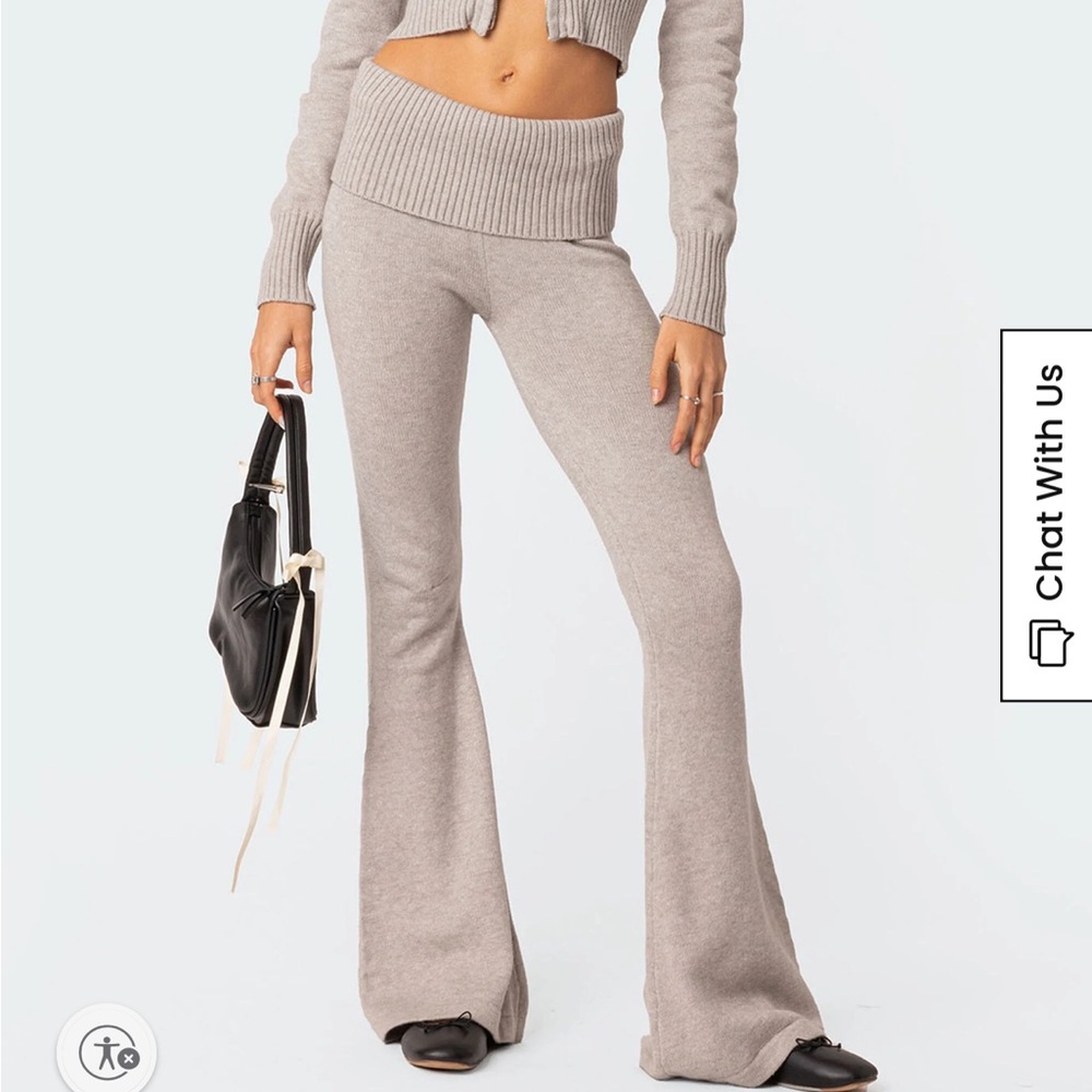 Edikted Beige Knit Flare Pants